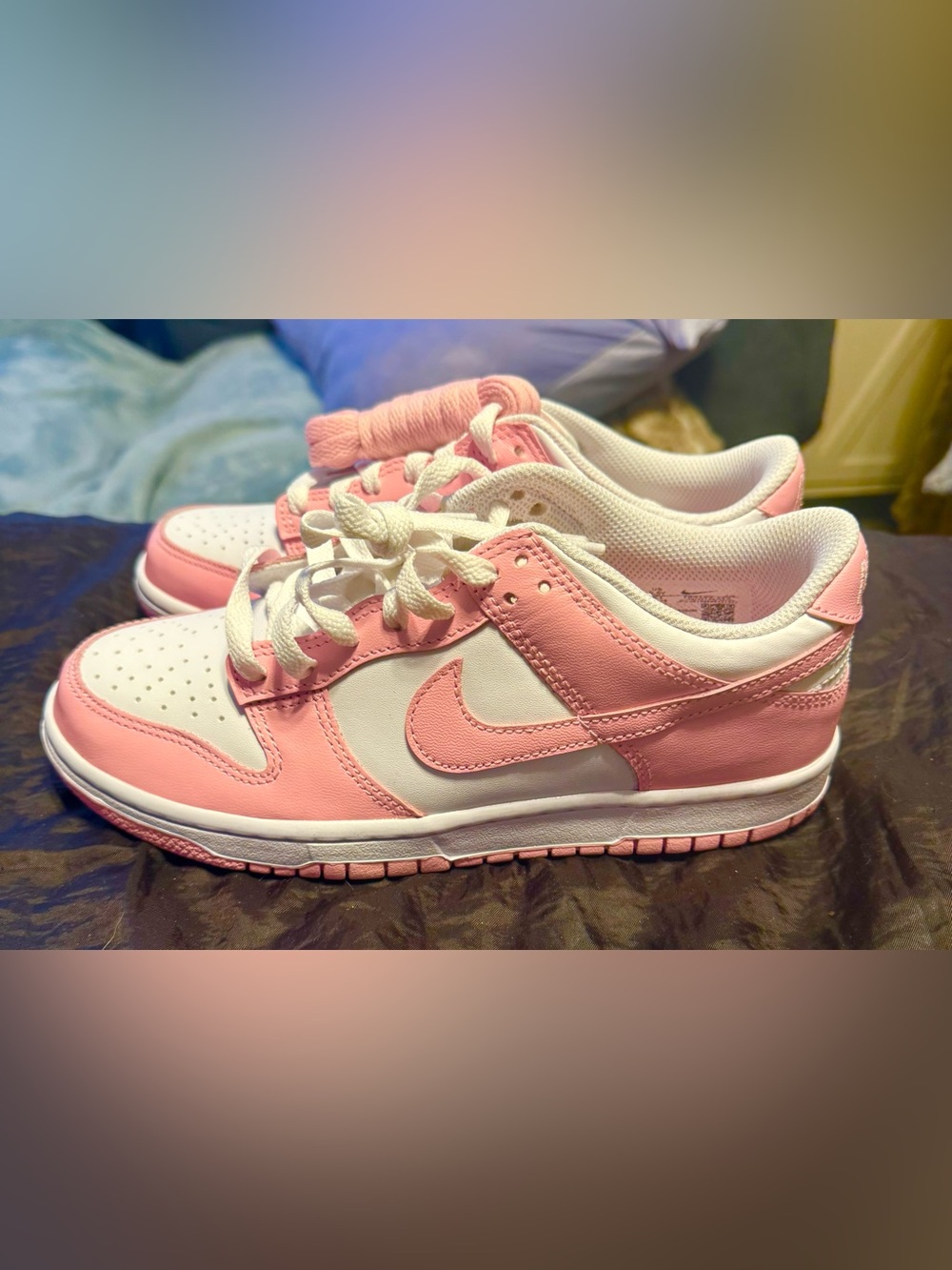 Nike Kids Pink and White Low-Top Sneakers with Swoosh